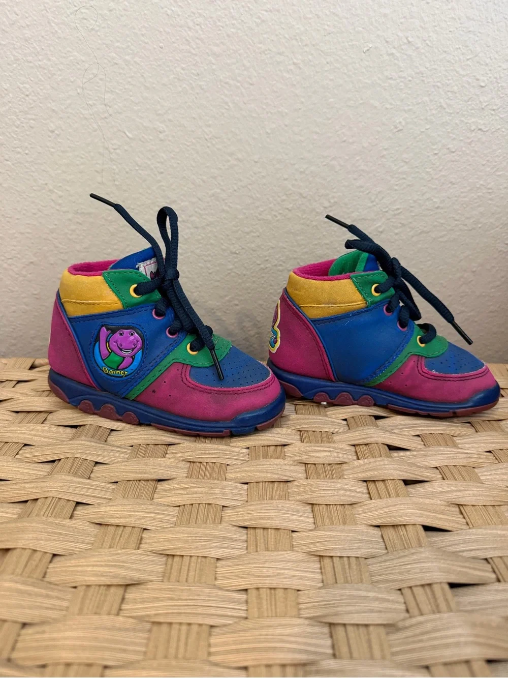Y2K Barney Colorblock Kids High-Top Sneakers size 7